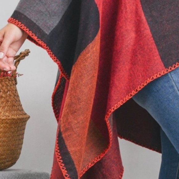 OPEN FRONT GEOMETRIC RECTANGLE PRINT WRAP KIMONO SHAWL - Picture 5 of 5